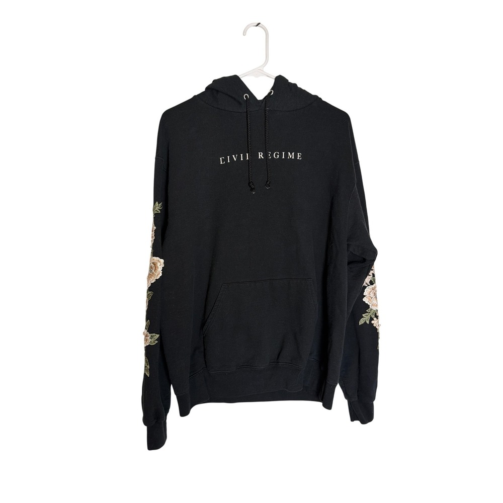 Civil Regime Champion Rose Embroidered Hoodie Black Mens Large S700 Floral Hood
